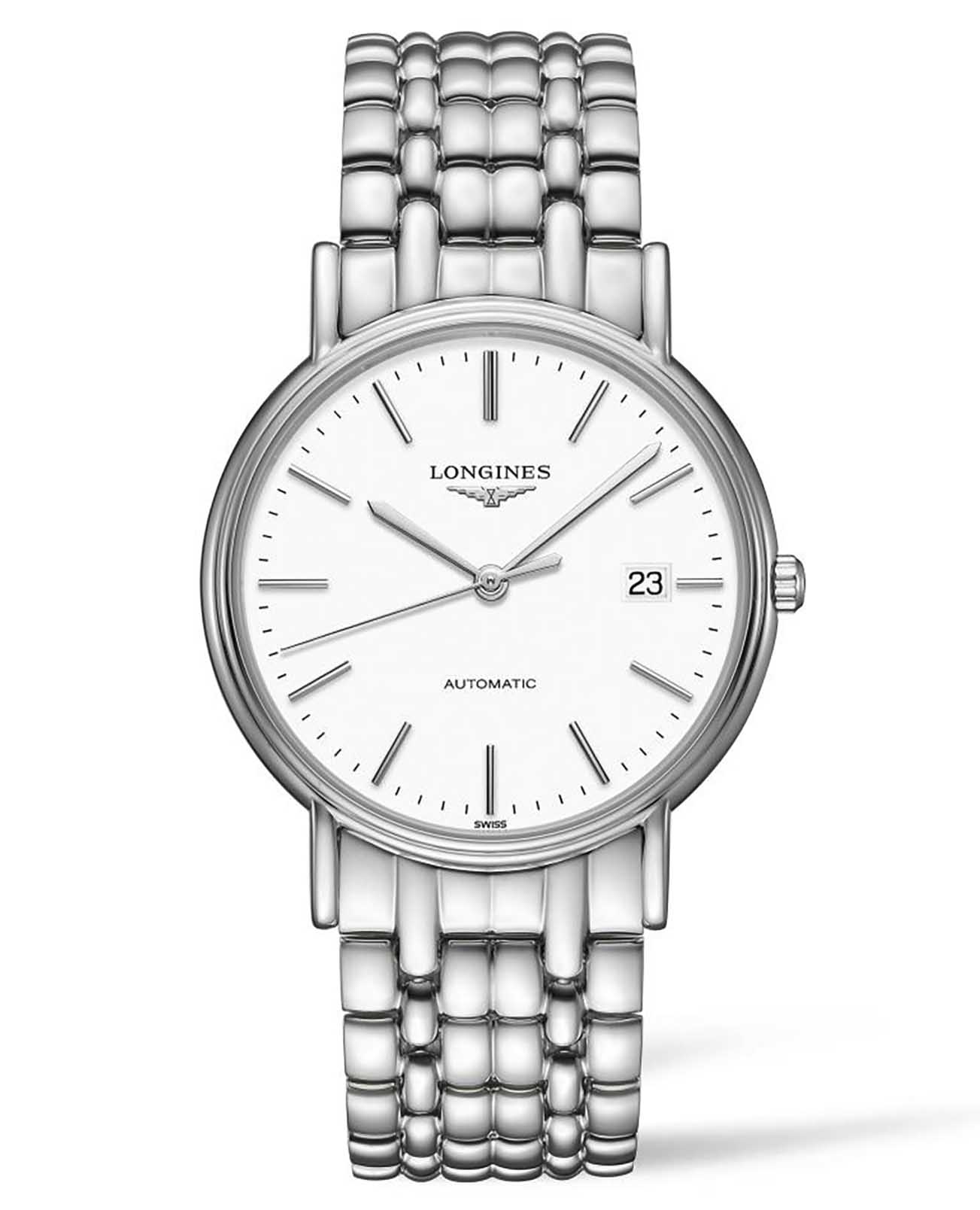 Longines Longines Presence L4.921.4.12.6  L49214126 механические женские часы белый циферблат, браслет нержавеющая сталь — вид спереди